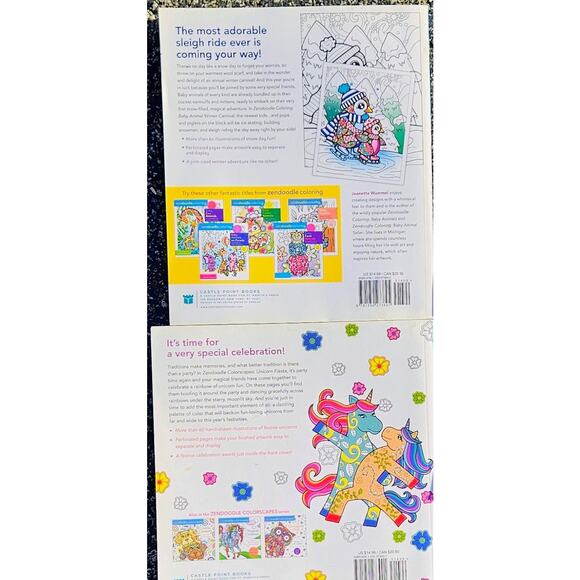 Lot Zen Doodle Colorscapes Unicorn Fiesta & Animal Winter Carnival Coloring Book - Picture 2 of 8